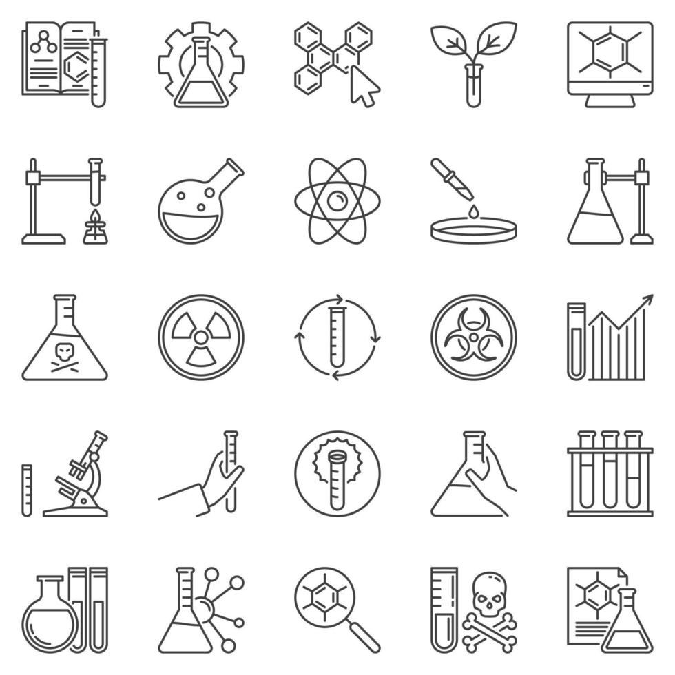 ícones de esboço de química e ciência - símbolos vetoriais químicos vetor