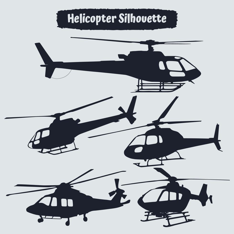 coleção de silhuetas de helicópteros em diferentes posições vetor