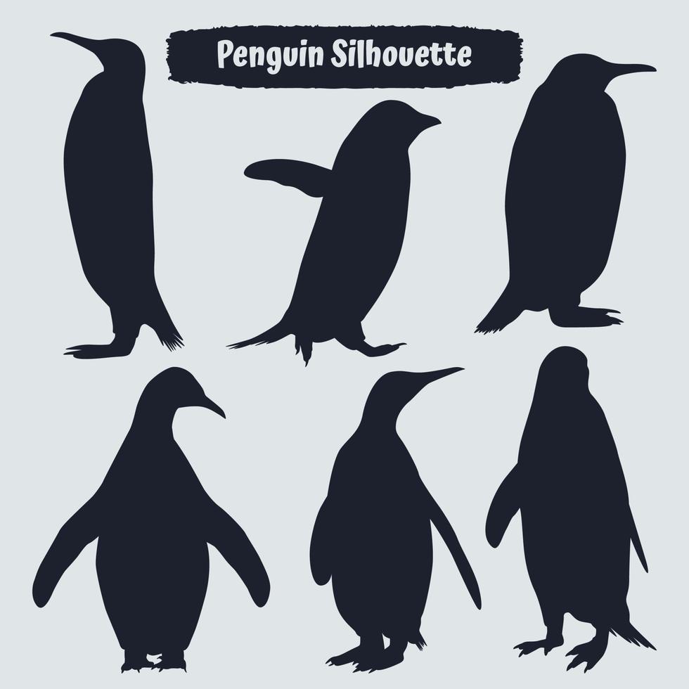coleção de silhueta de pinguins em diferentes poses vetor