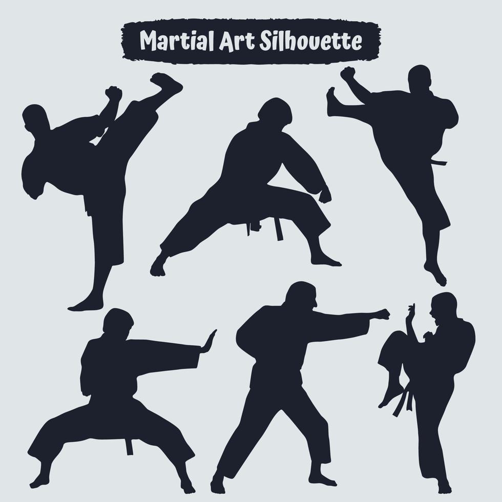 coleção de silhuetas de artes marciais em diferentes poses vetor