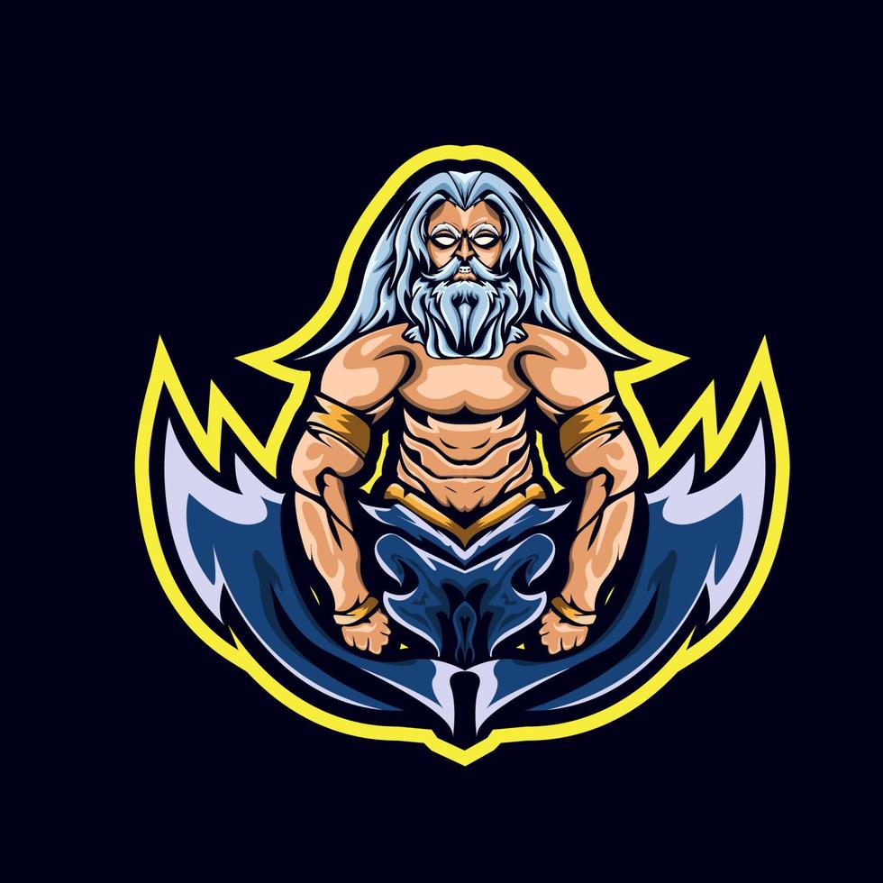 ilustração vetorial de design de logotipo de mascote de esporte e cabeça de zeus vetor