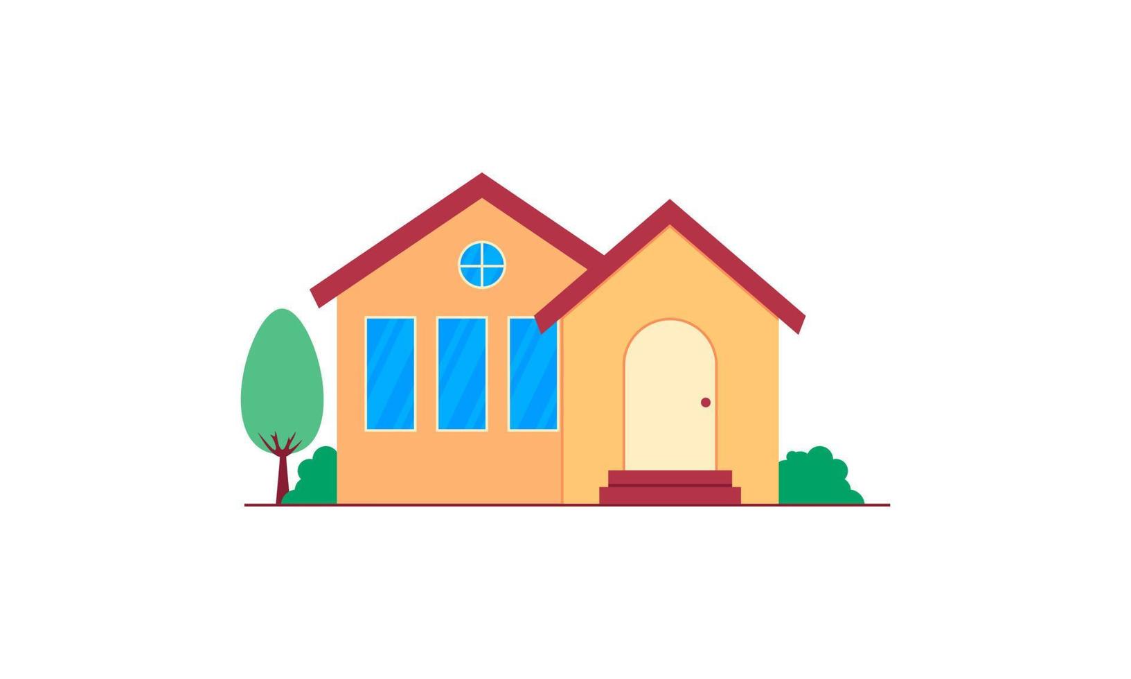 ilustração em vetor logotipo exterior da casa vista frontal com telhado