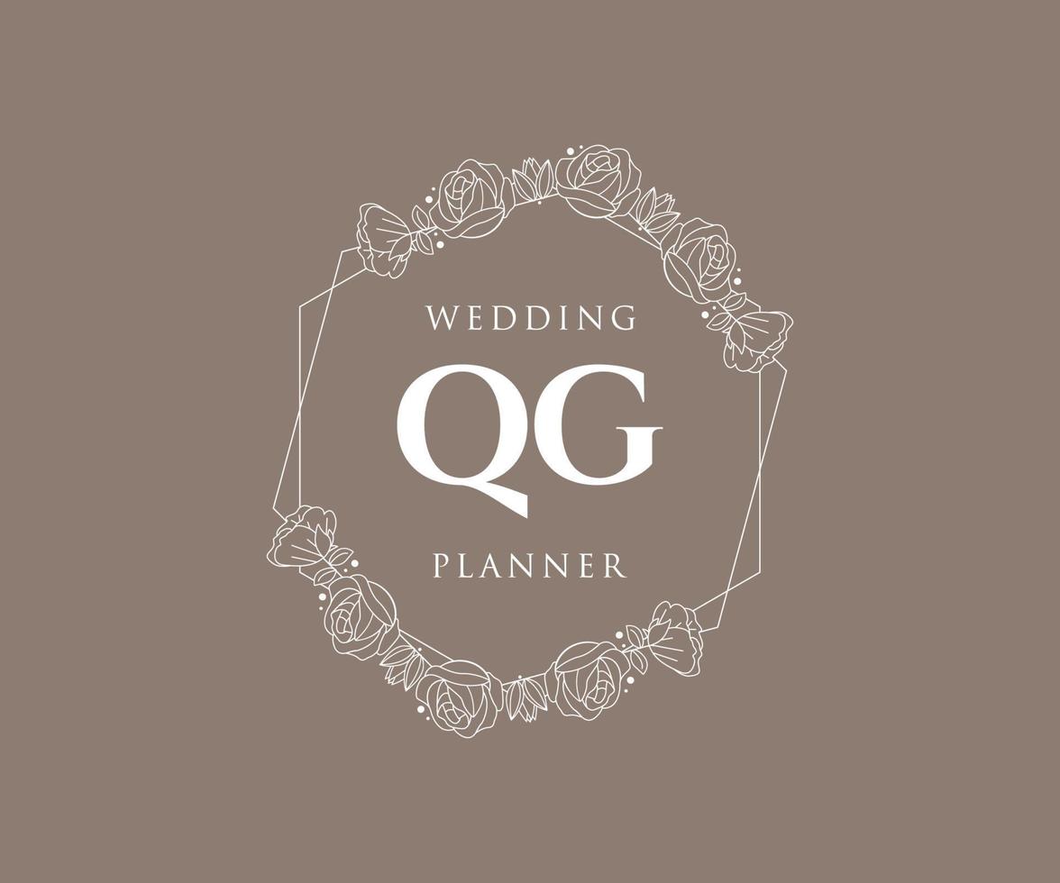 qg letras iniciais coleção de logotipos de monograma de casamento, modelos modernos minimalistas e florais desenhados à mão para cartões de convite, salve a data, identidade elegante para restaurante, boutique, café em vetor