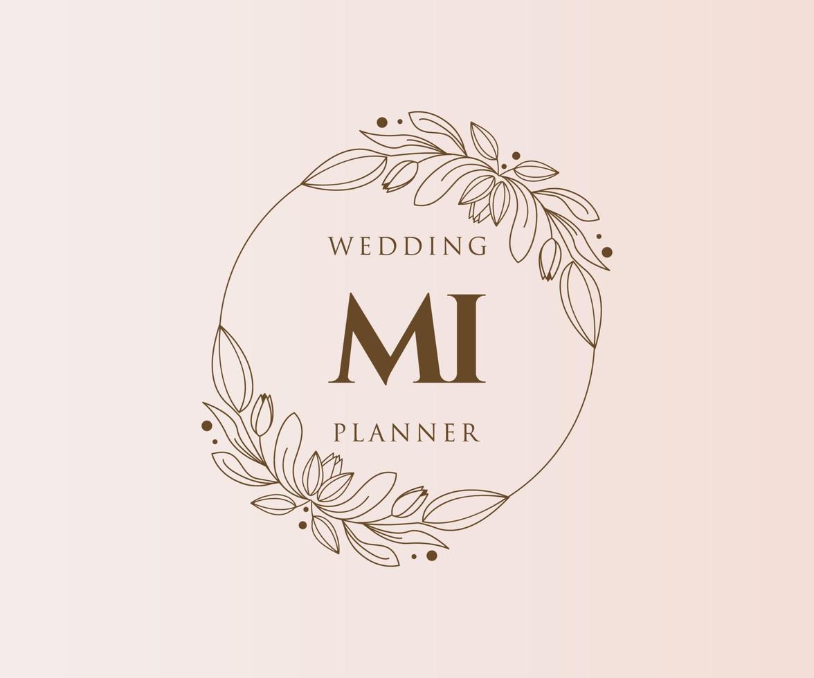 coleção de logotipos de monograma de casamento de letras iniciais mi, modelos minimalistas e florais modernos desenhados à mão para cartões de convite, salve a data, identidade elegante para restaurante, boutique, café em vetor