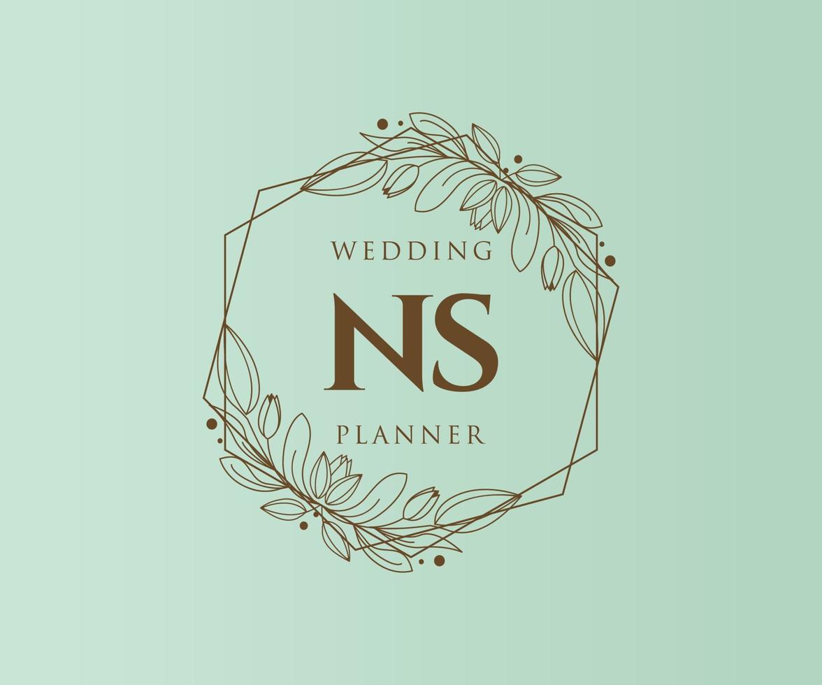 ns letras iniciais coleção de logotipos de monograma de casamento, modelos minimalistas e florais modernos desenhados à mão para cartões de convite, salve a data, identidade elegante para restaurante, boutique, café em vetor