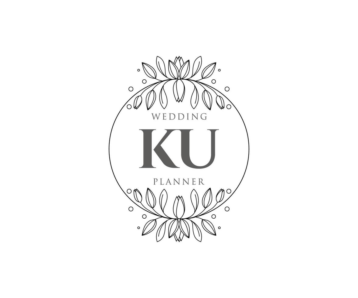 coleção de logotipos de monograma de casamento de letras iniciais ku, modelos modernos minimalistas e florais desenhados à mão para cartões de convite, salve a data, identidade elegante para restaurante, boutique, café em vetor