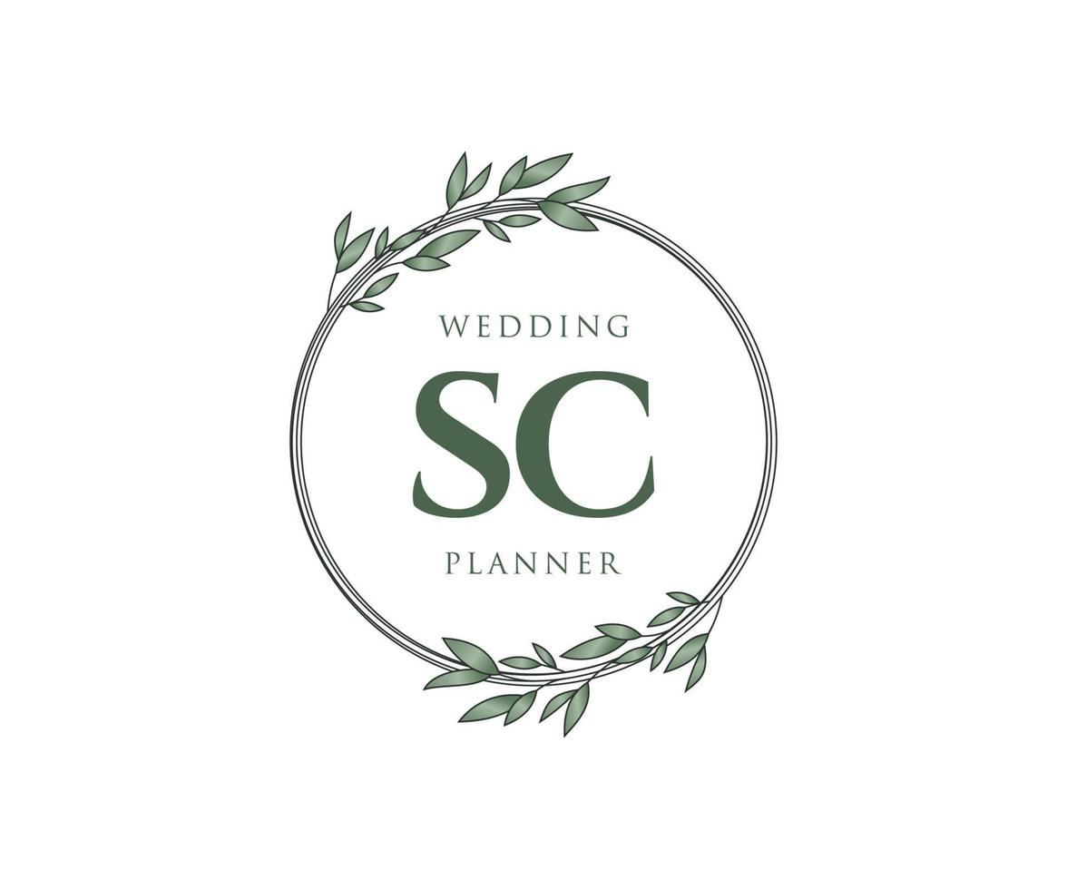 coleção de logotipos de monograma de casamento de letras iniciais sc, modelos modernos minimalistas e florais desenhados à mão para cartões de convite, salve a data, identidade elegante para restaurante, boutique, café em vetor