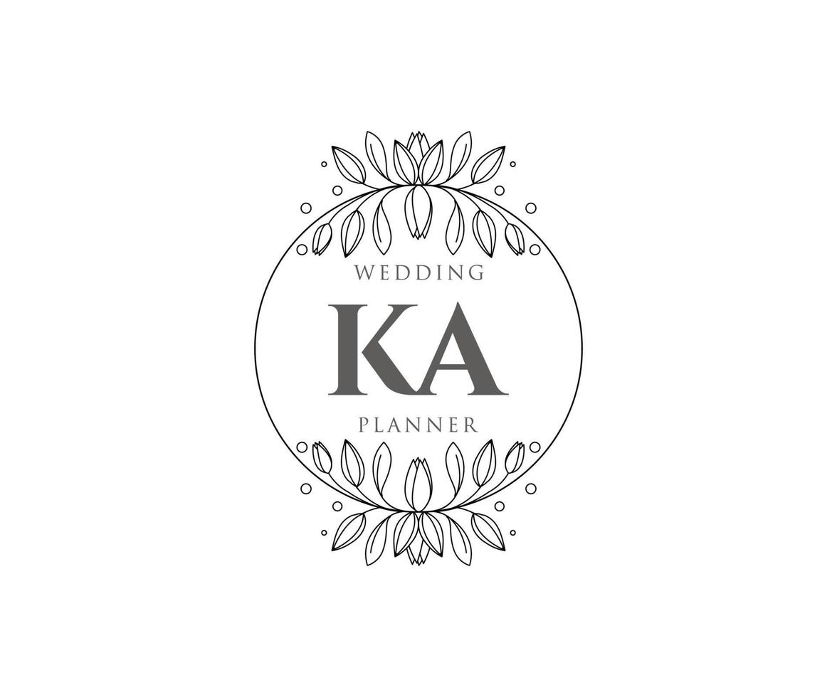 coleção de logotipos de monograma de casamento de carta inicial ka, modelos modernos minimalistas e florais desenhados à mão para cartões de convite, salve a data, identidade elegante para restaurante, boutique, café em vetor