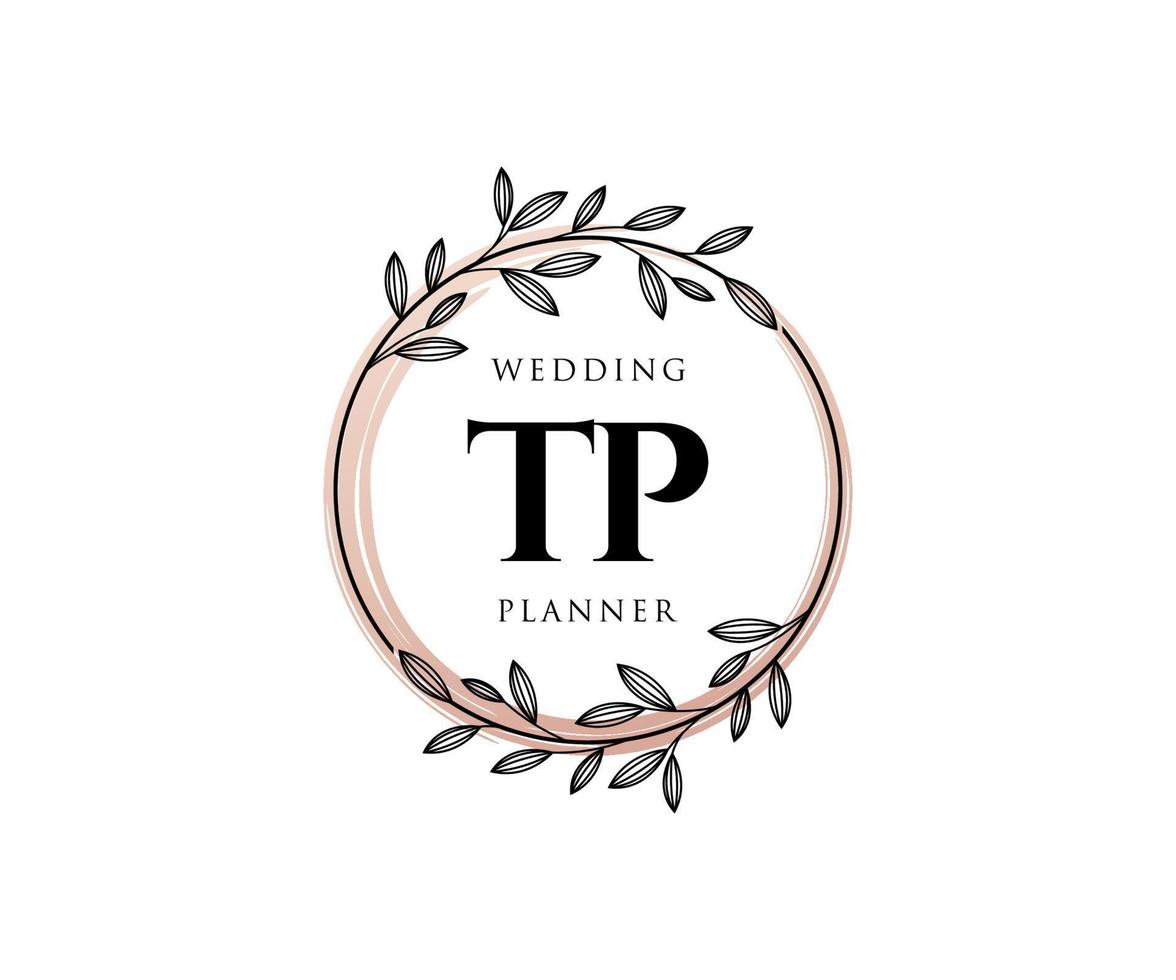 coleção de logotipos de monograma de casamento de carta inicial tp, modelos modernos minimalistas e florais desenhados à mão para cartões de convite, salve a data, identidade elegante para restaurante, boutique, café em vetor