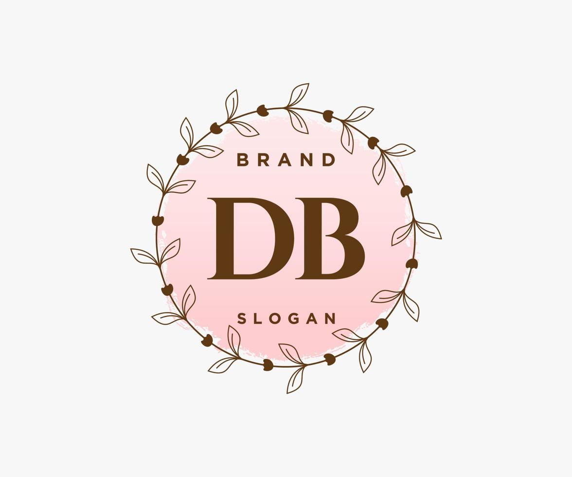 logotipo feminino db inicial. utilizável para logotipos de natureza, salão, spa, cosméticos e beleza. elemento de modelo de design de logotipo de vetor plana.