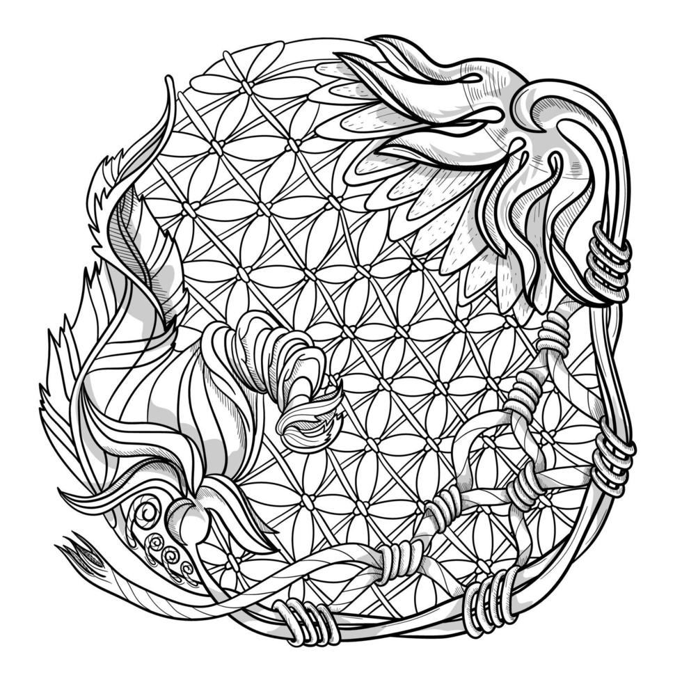 assimetria preto e branco doodle mandala floral. ilustração em vetor arte de linha buquê isolada em branco