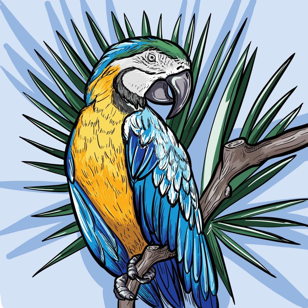 papagaio azul na ilustração vetorial de galho vetor