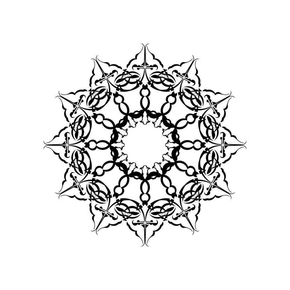 vetor de mandala preto e branco isolado no branco. vetor elemento decorativo circular desenhado à mão.