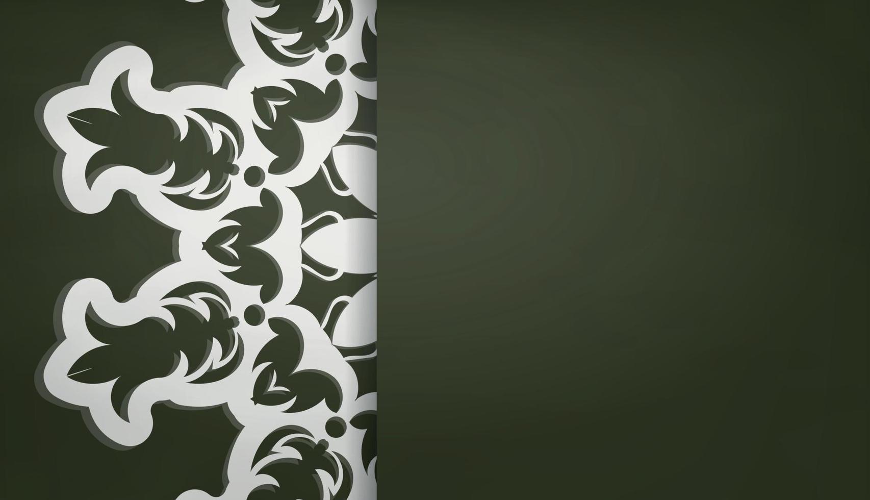 banner verde escuro com ornamento de mandala branca e um lugar sob o logotipo vetor