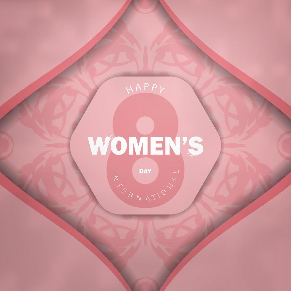 cartão de felicitações 8 de março dia internacional da mulher rosa cor com padrão de inverno vetor