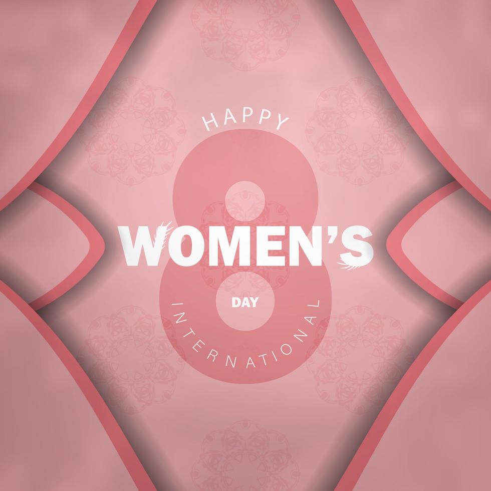 cartão de felicitações 8 de março dia internacional da mulher rosa cor com padrão vintage vetor