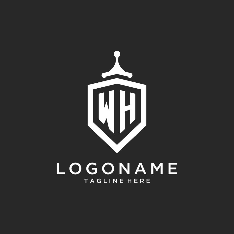 inicial do logotipo do monograma wh com design de forma de protetor de escudo vetor