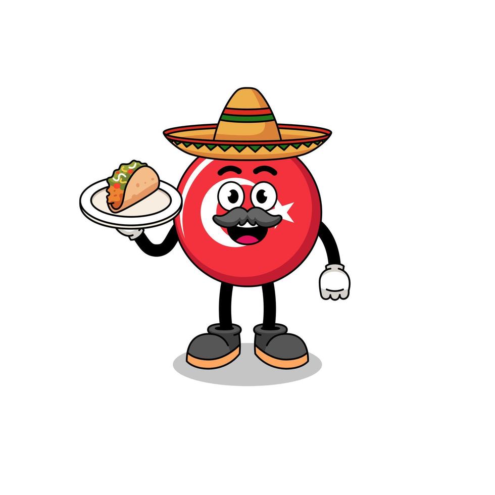 desenho de personagem da bandeira da Turquia como chef mexicano vetor