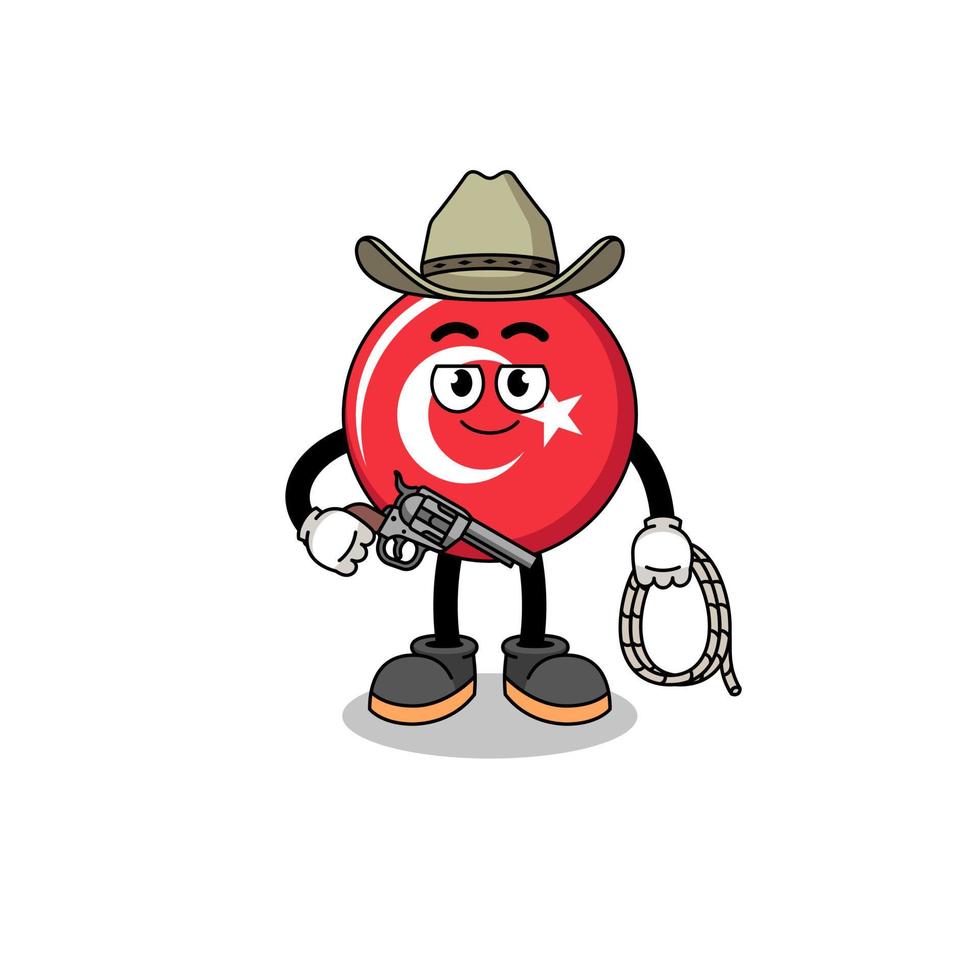 mascote de personagem da bandeira da Turquia como um cowboy vetor