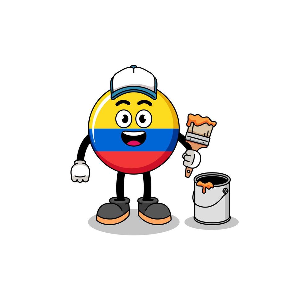 mascote de personagem da bandeira da Colômbia como pintor vetor