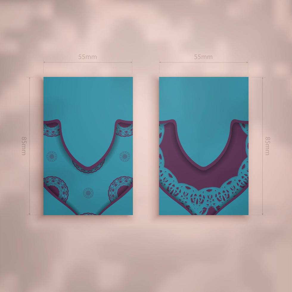 modelo de cartão de visita na cor turquesa com ornamento roxo abstrato para o seu negócio. vetor