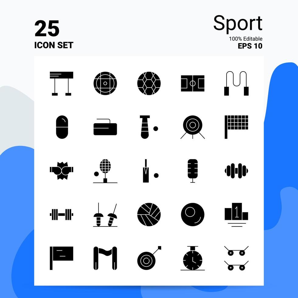 Conjunto de 25 ícones esportivos 100 eps editáveis 10 arquivos ideias de conceito de logotipo de negócios design de ícone de glifo sólido vetor