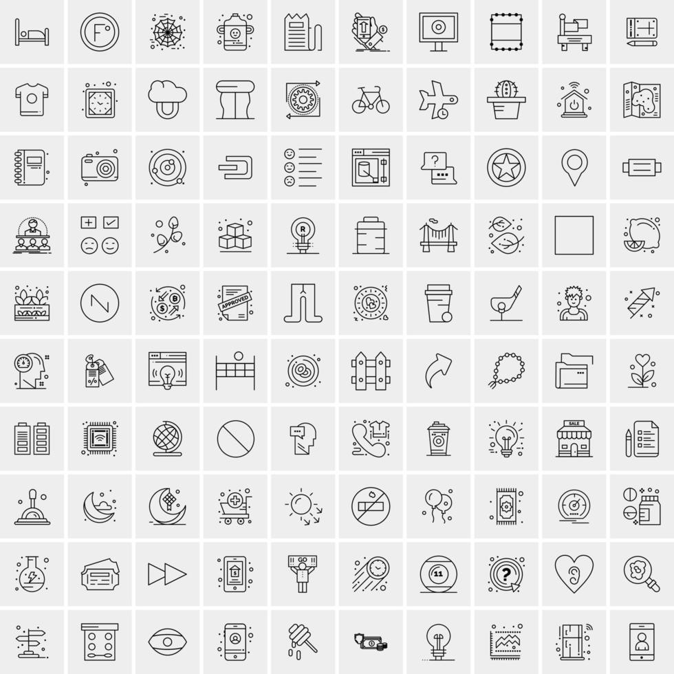 100 ícones universais de linha preta em fundo branco vetor