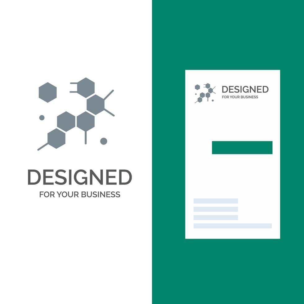 design de logotipo cinza de ciência de molécula de célula e modelo de cartão de visita vetor