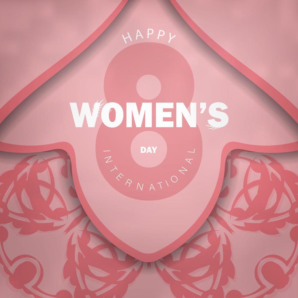 cartão de felicitações 8 de março dia internacional da mulher cor rosa com ornamentos de luxo vetor