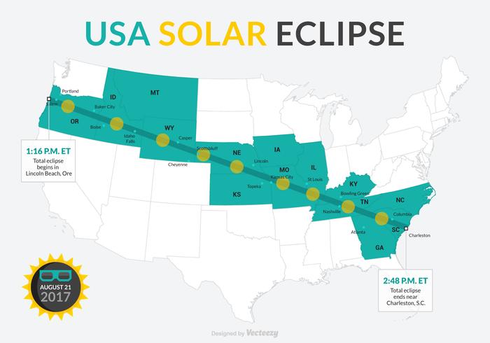 Nós vetor de mapa de caminho de eclipse solar