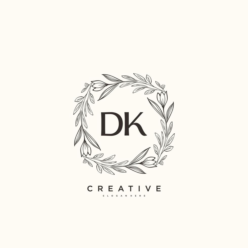 arte do logotipo inicial do vetor de beleza dk, logotipo de caligrafia da assinatura inicial, casamento, moda, joalheria, boutique, floral e botânico com modelo criativo para qualquer empresa ou negócio.