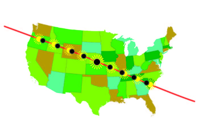 Informação sobre o mapa do caminho do eclipse solar dos Estados Unidos vetor