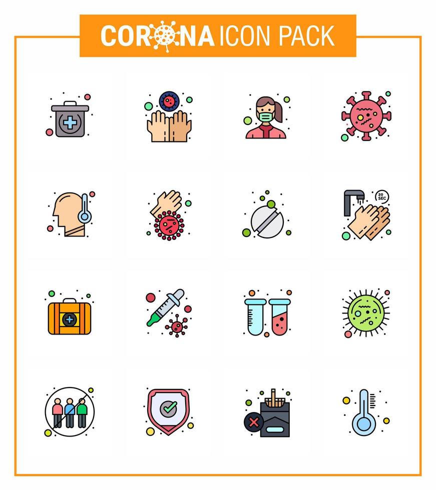 conjunto de ícones de prevenção de coronavírus 16 ícone de linha cheia de cores planas, como vírus de máscara de vida de vírus vírus viral coronavírus 2019nov elementos de design de vetor de doença