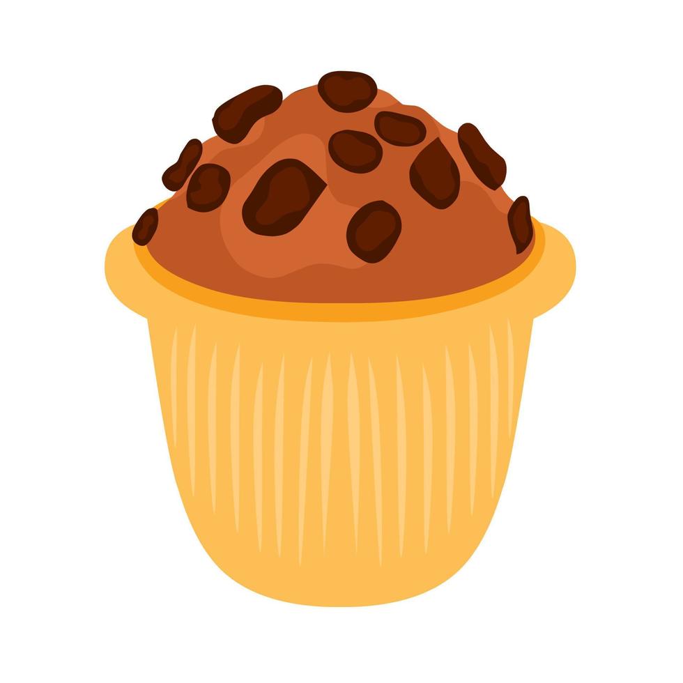 ilustração em vetor de um muffin com cobertura de chocolate. bolo de chocolate doce em um fundo branco.