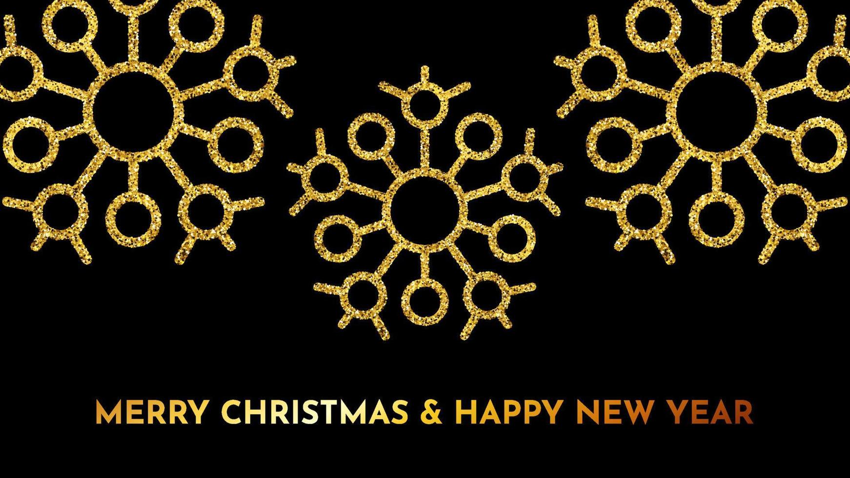 fundo escuro de natal com flocos de neve de glitter dourados. decoração de férias de floco de neve de ano novo. ilustração vetorial vetor