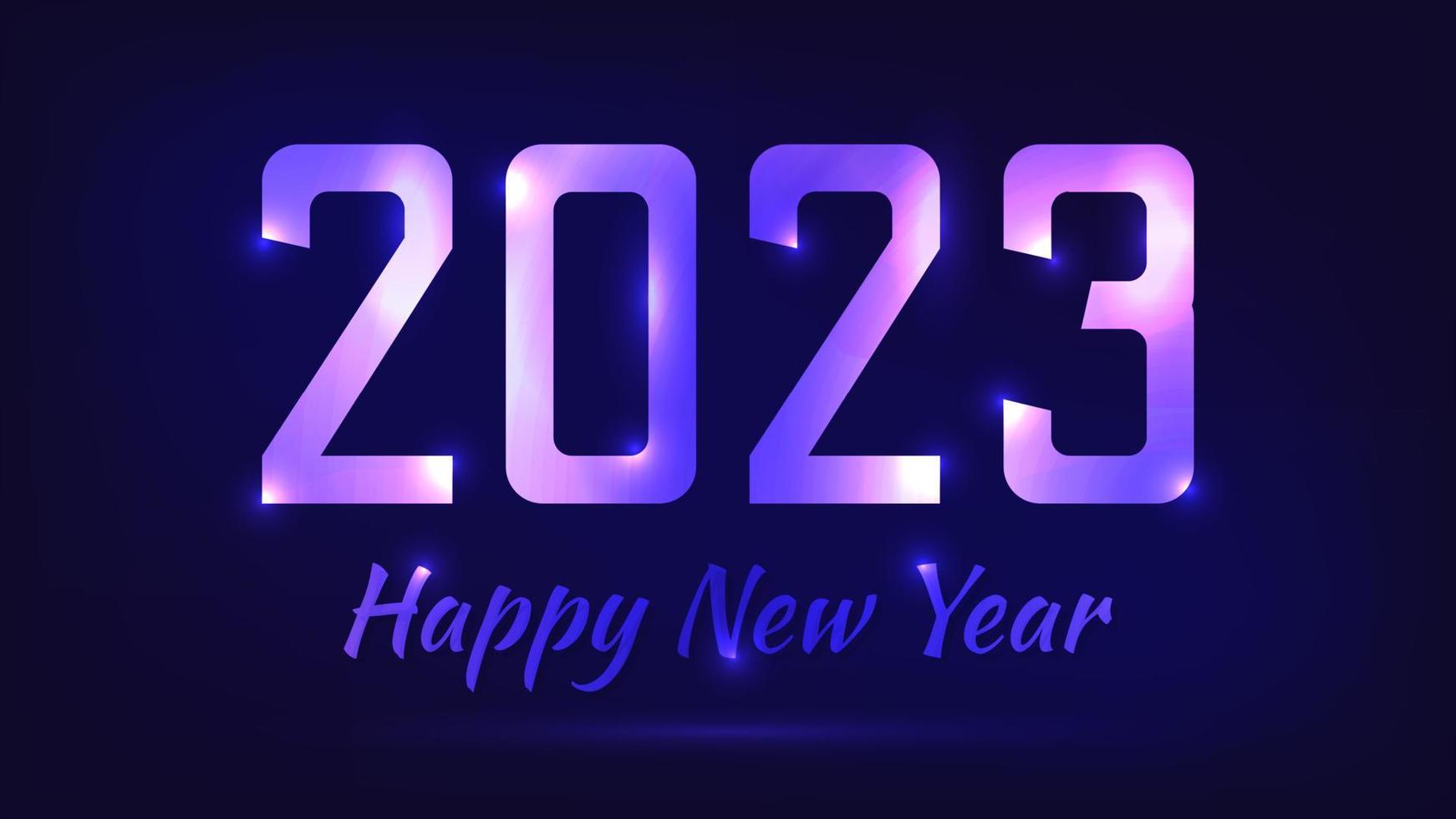 2023 feliz ano novo fundo neon. pano de fundo de néon abstrato com luzes para cartão de férias de natal, folhetos ou cartazes. ilustração vetorial vetor