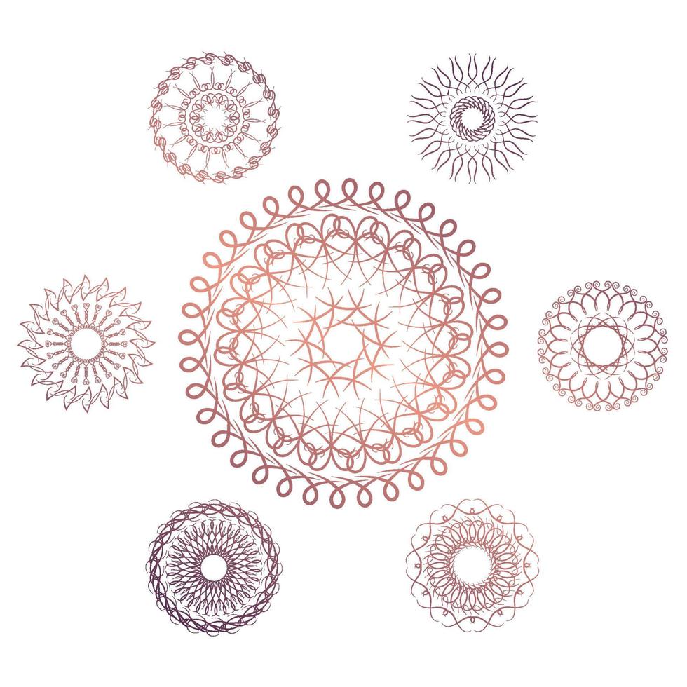 conjunto de sete elementos geométricos circulares. monograma de vetor em fundo branco. ilustração vetorial