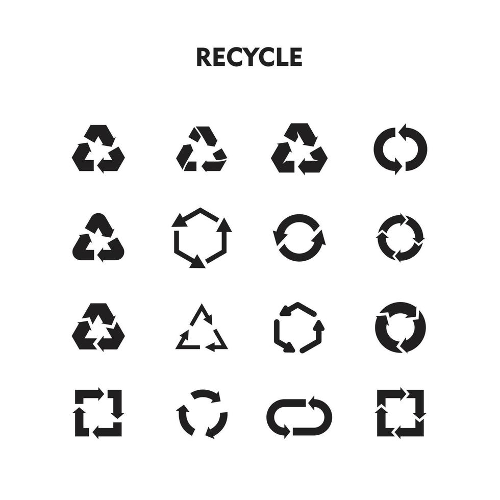reciclar o ícone do conjunto. vetor de silhueta de símbolo de reciclagem