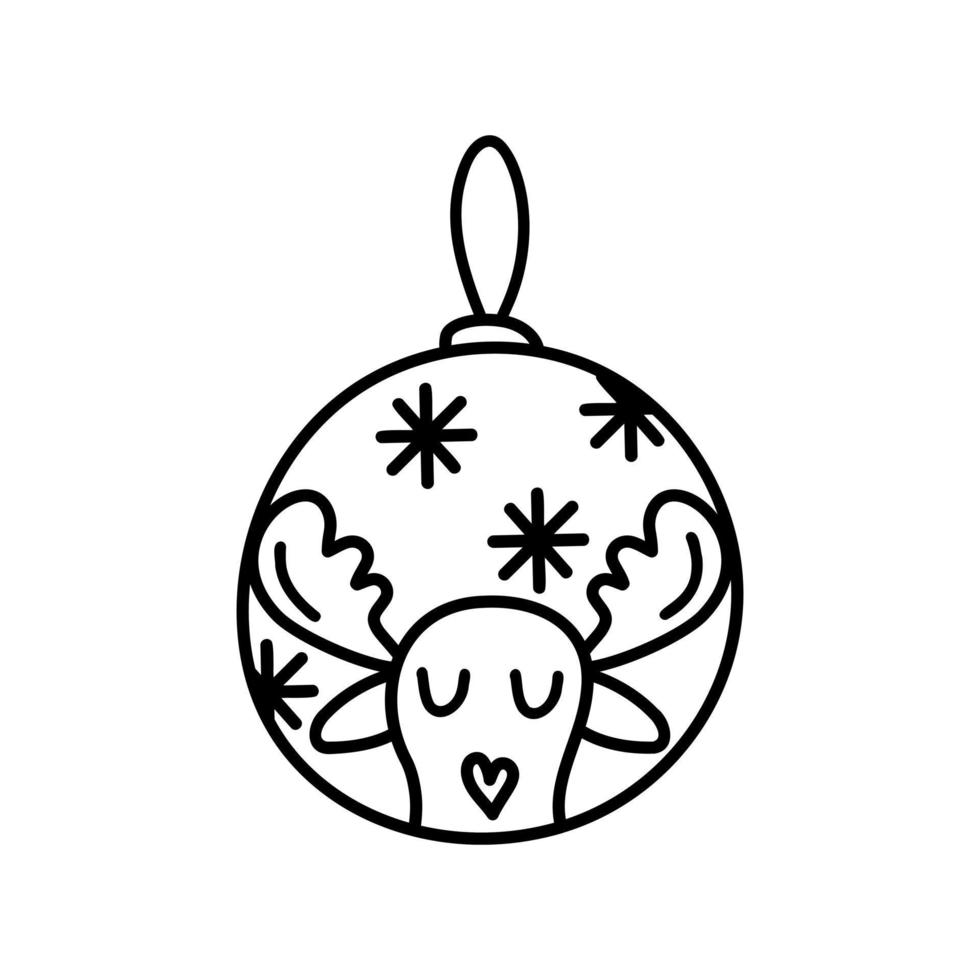 bola de Natal de veado em um fundo branco. ilustração de rabiscos. vetor