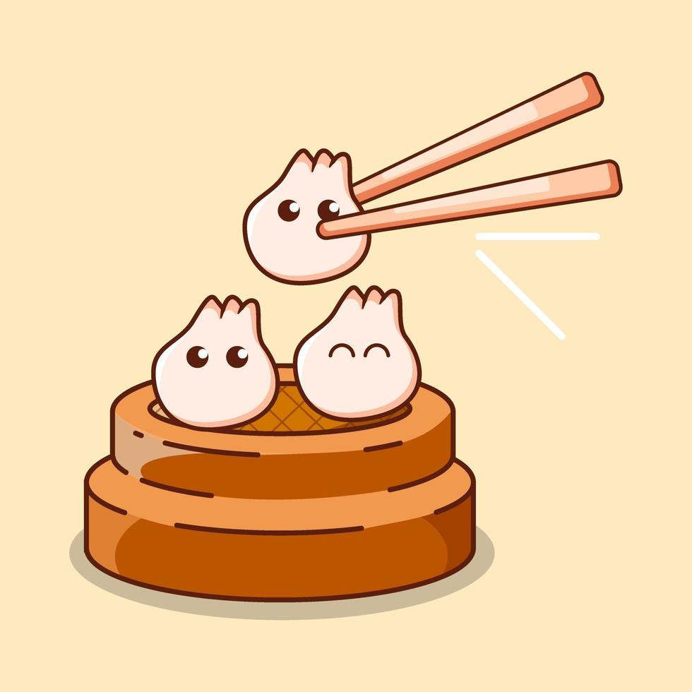 premium vector l vector dimsum ilustração de mascote de vetor bonito. comida asiática, deliciosa.