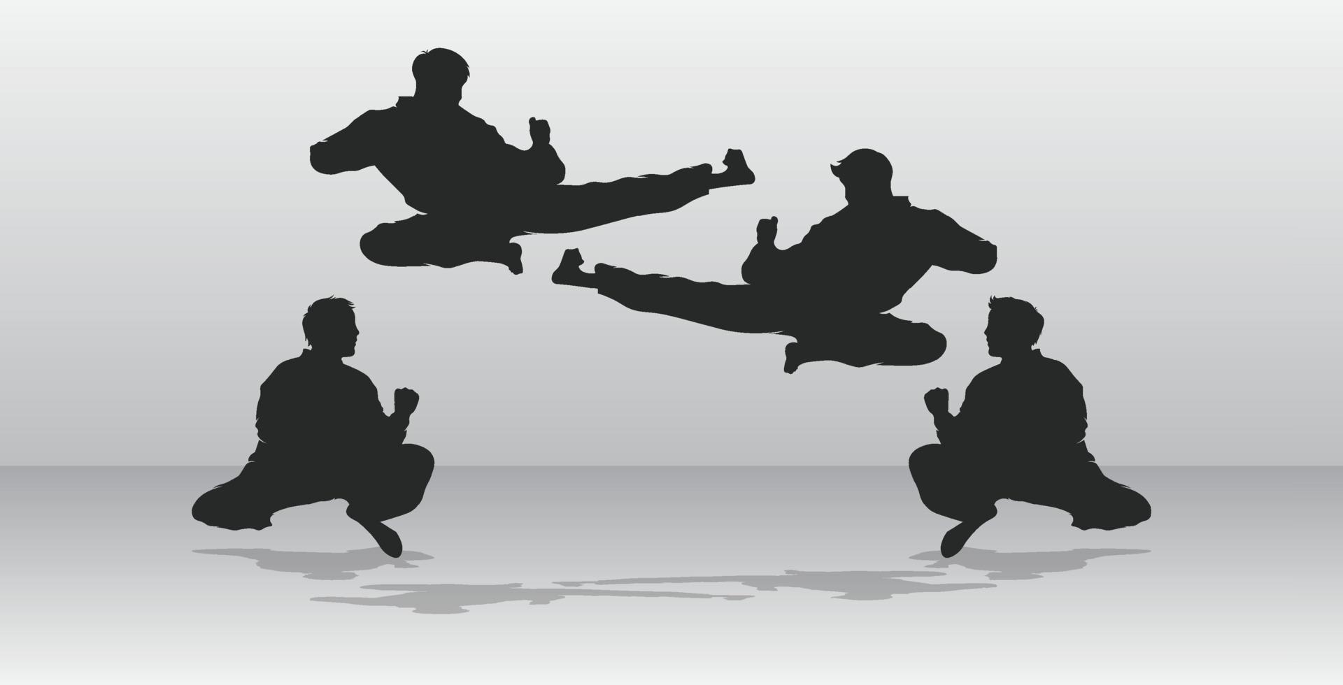 movimento de chute de taekwondo de silhueta vetor