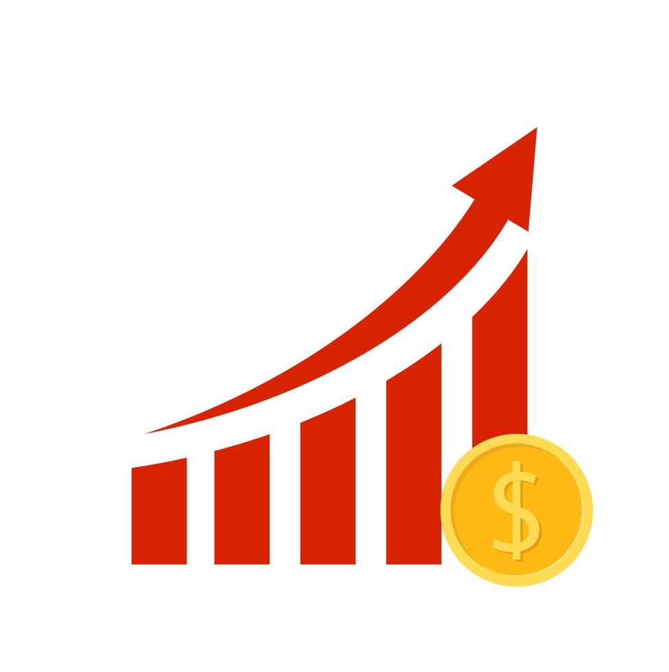 seta vermelha subindo com gráfico de barras vetor