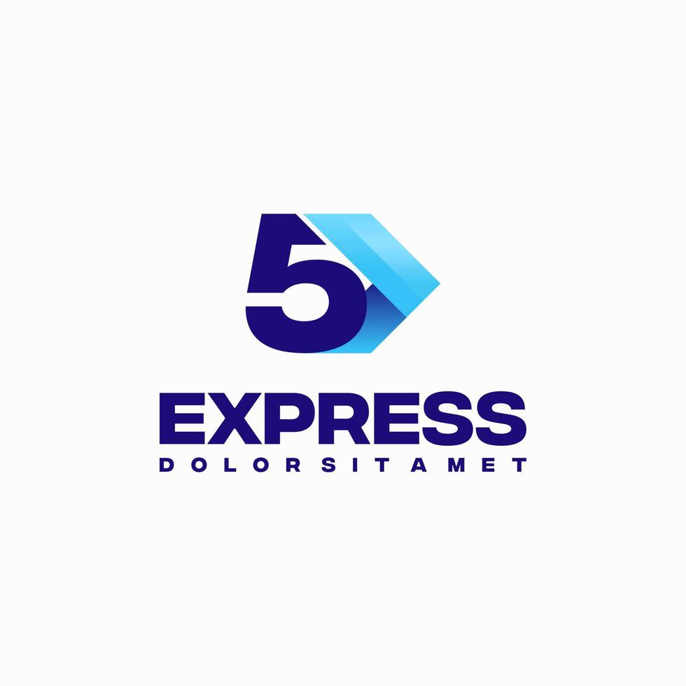 vetor de conceito de design de logotipo de número 5 expresso rápido, símbolo de design de logotipo de seta expressa