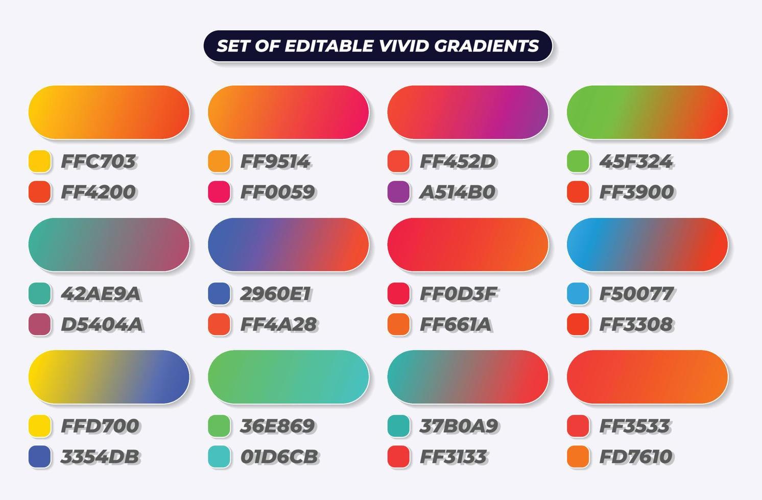 fundos gradientes vívidos e vibrantes com códigos hexadecimais vetor