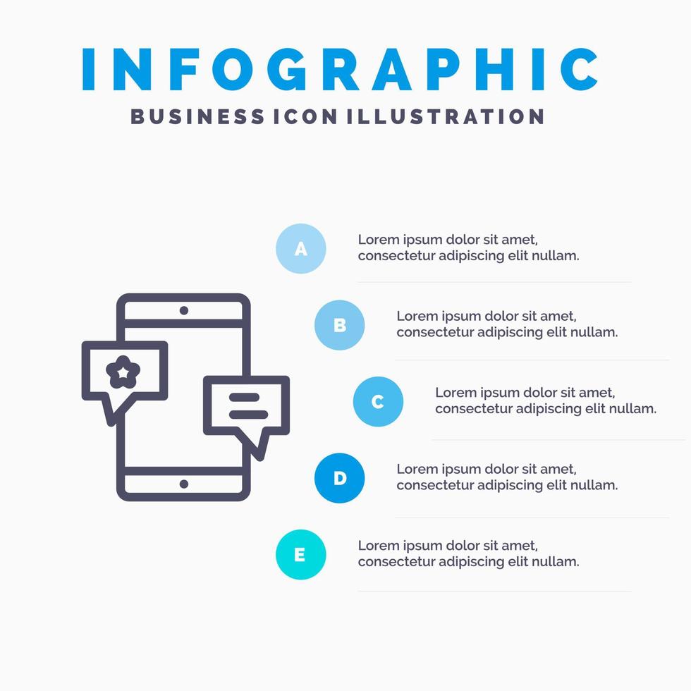 ícone de linha de promoção de rede de mídia comunitária de bate-papo com fundo de infográficos de apresentação de 5 etapas vetor