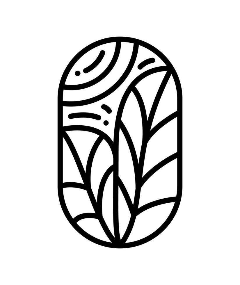 folhas de chá vetoriais e linhas abstratas para café ou rótulo de produto agrícola logotipo ecológico design de plantas orgânicas. estilo linear do emblema bauer redondo. ícone abstrato vintage para cosméticos de design de produtos naturais, saúde vetor