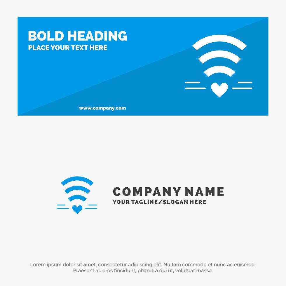 wifi amor casamento ícone sólido banner de site e modelo de logotipo de negócios vetor