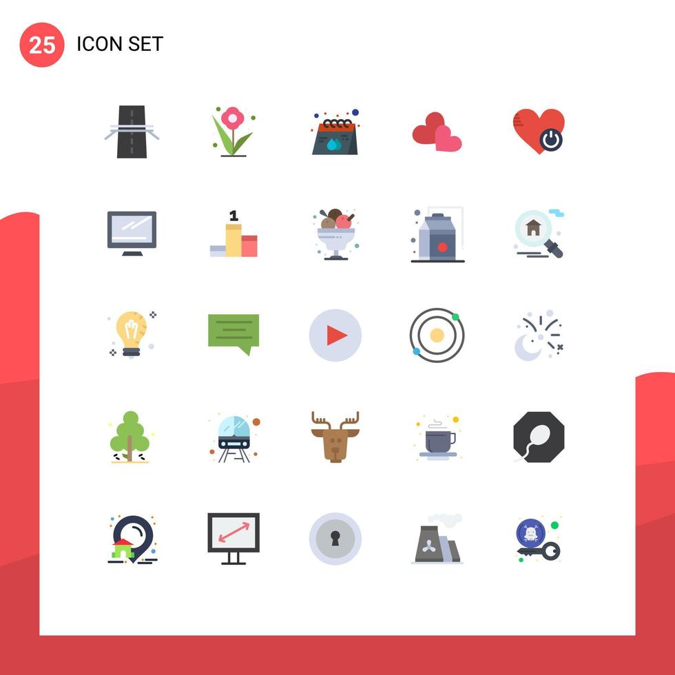 conjunto de cores planas de interface móvel de 25 pictogramas de elementos de design de vetores editáveis de impressão de coração de primavera de amor de casamento