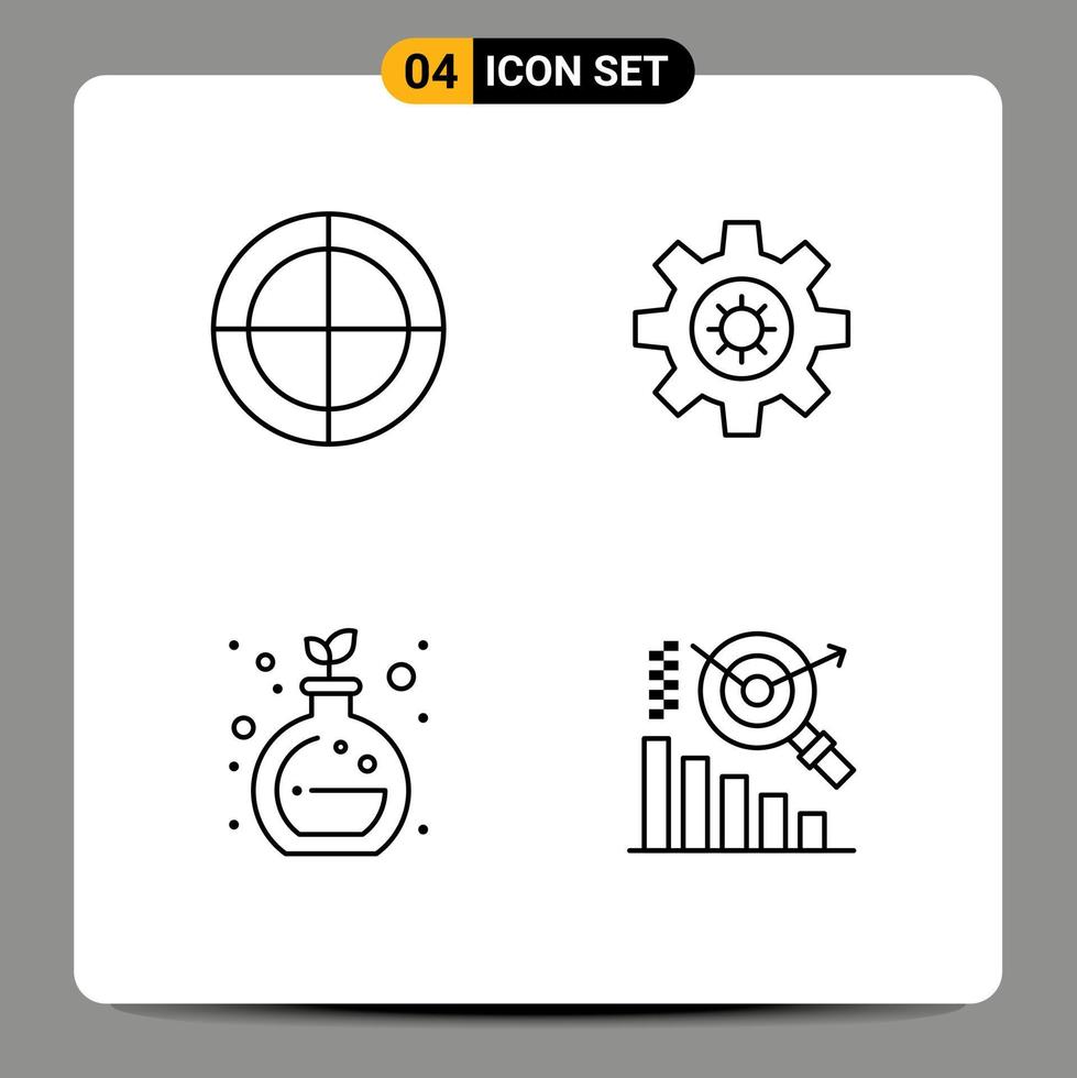 4 ícones criativos, sinais modernos e símbolos de olho de boi, química verde, gráfico de motivação de alvo, elementos de design de vetores editáveis