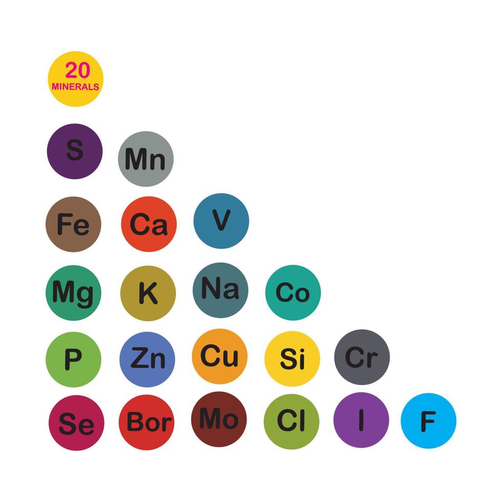 minerais microelementos e macroelementos, úteis para a saúde humana. fundamentos da alimentação saudável e estilos de vida saudáveis. vetor